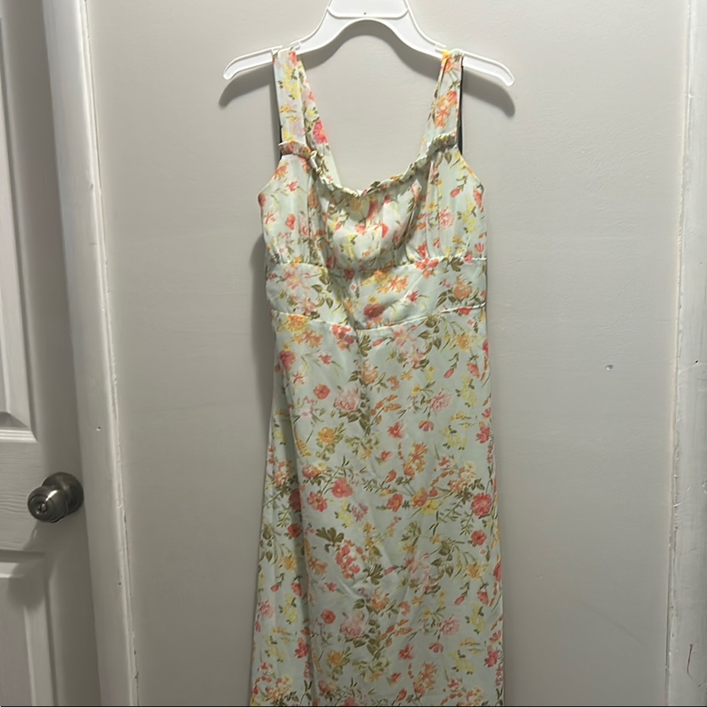 Forever 21 Floral Midi Dress - Light Green and Pink